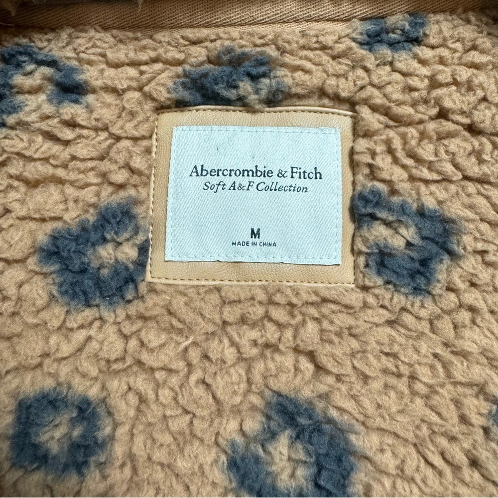 Abercrombie & Fitch Leopard Sherpa Jacket Women’s Medium Brown Black Full Zip - Picture 3 of 6